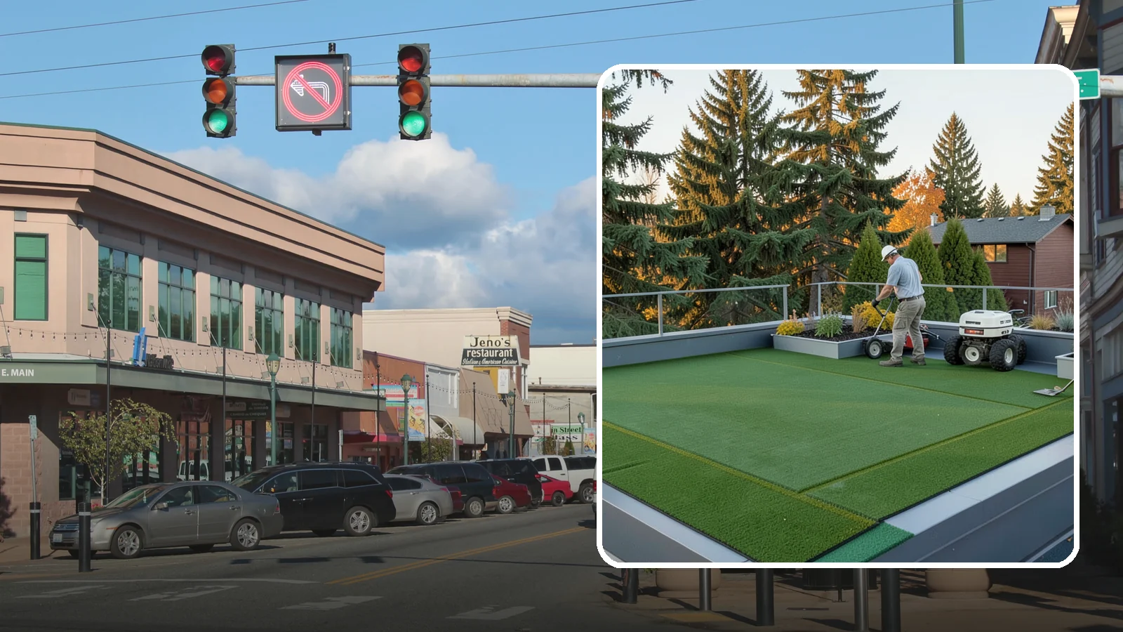 Rooftop & Balcony Turf Installation in Monroe, Snohomish County, WA - Lightweight turf for rooftops, balconies, and decks that adds green space to hard surfaces with fast drainage.