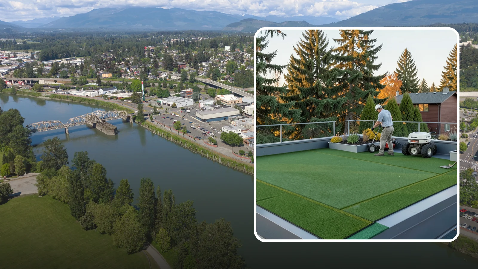 Rooftop & Balcony Turf Installation in Mount Vernon, Skagit County, WA - Lightweight turf for rooftops, balconies, and decks that adds green space to hard surfaces with fast drainage.