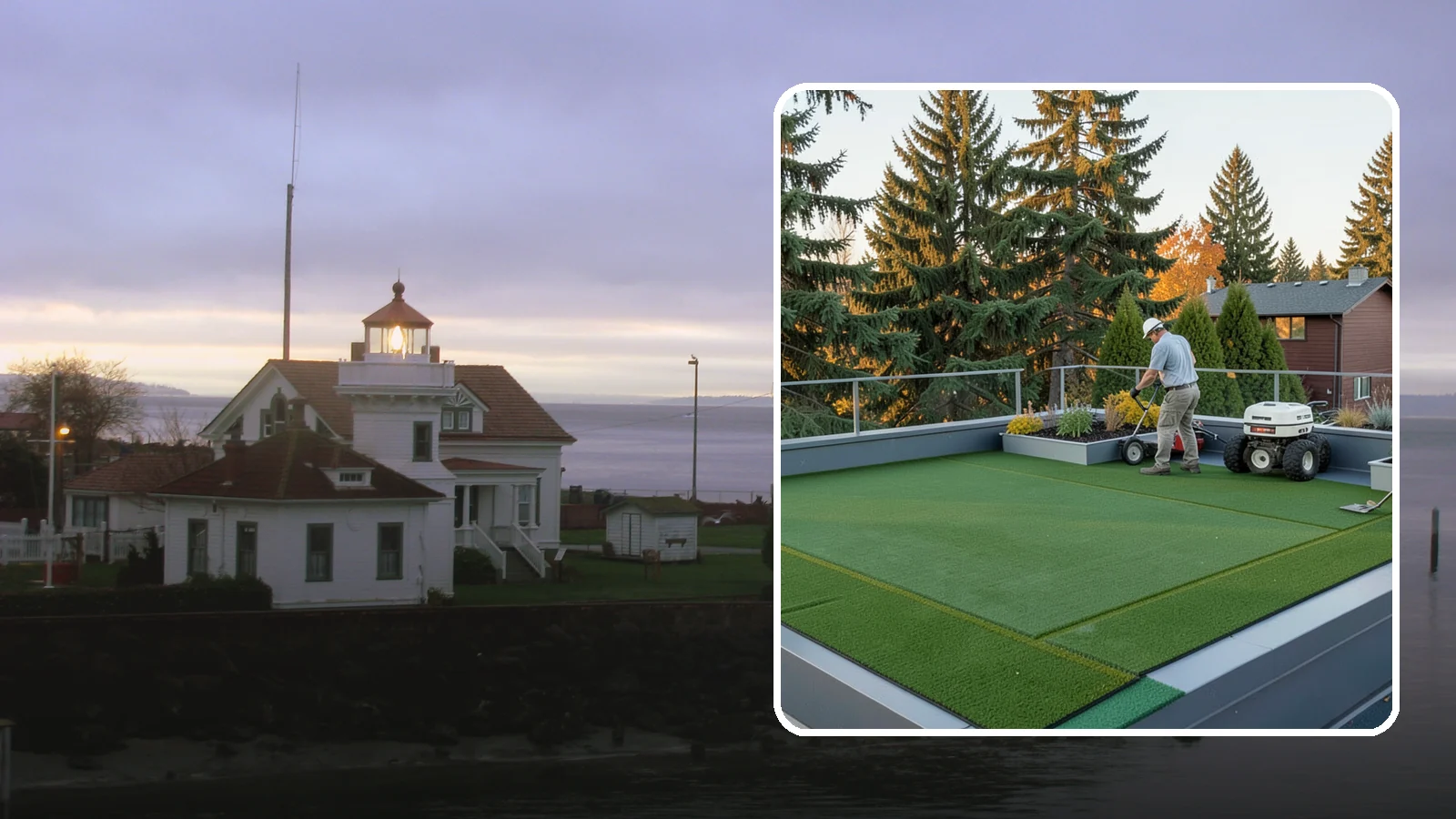Rooftop & Balcony Turf Installation in Mukilteo, Snohomish County, WA - Lightweight turf for rooftops, balconies, and decks that adds green space to hard surfaces with fast drainage.