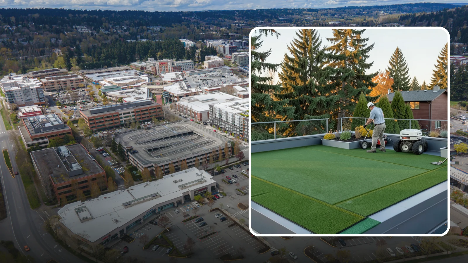 Rooftop & Balcony Turf Installation in Redmond, King County, WA - Lightweight turf for rooftops, balconies, and decks that adds green space to hard surfaces with fast drainage.