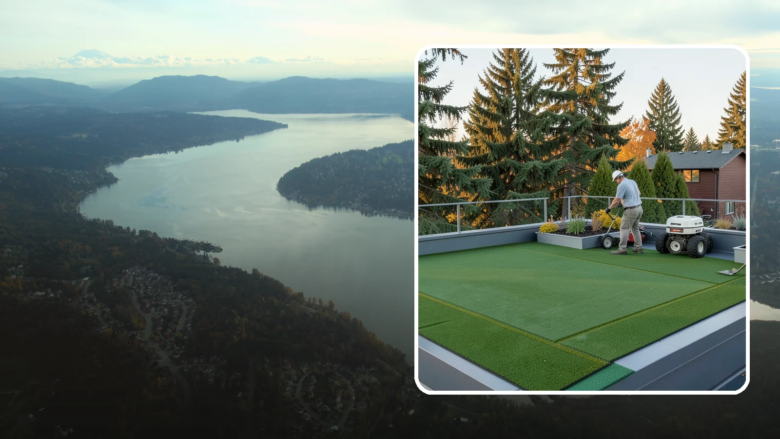 Rooftop & Balcony Turf Installation in Sammamish, King County, WA - Lightweight turf for rooftops, balconies, and decks that adds green space to hard surfaces with fast drainage.