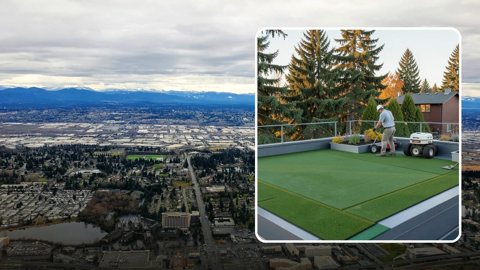 Rooftop & Balcony Turf Installation in SeaTac, King County, WA - Lightweight turf for rooftops, balconies, and decks that adds green space to hard surfaces with fast drainage.