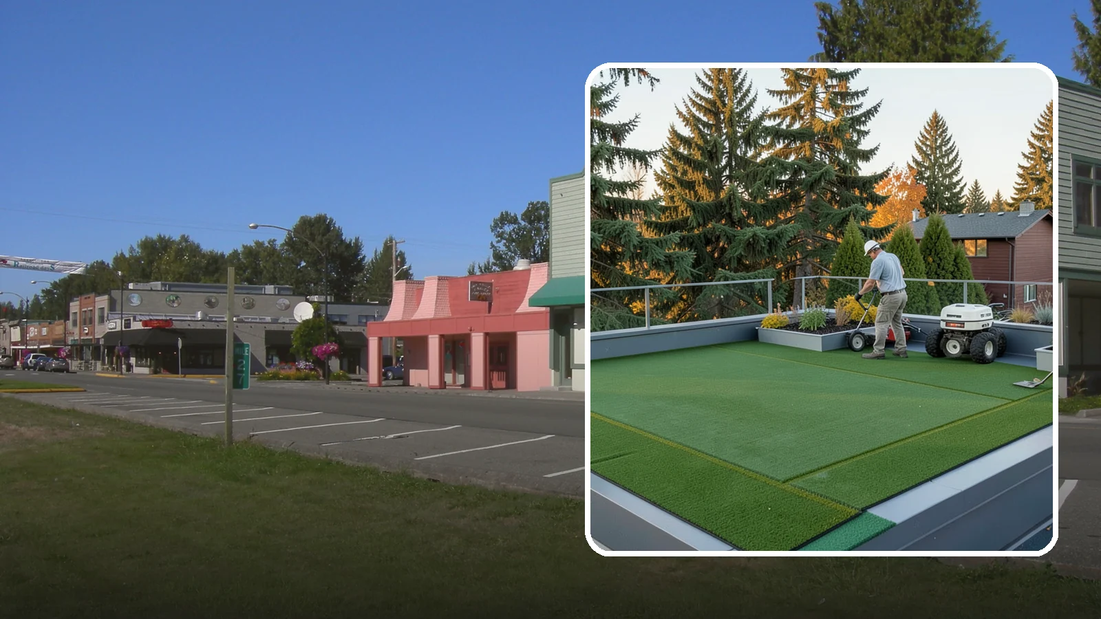 Rooftop & Balcony Turf Installation in Snoqualmie, King County, WA - Lightweight turf for rooftops, balconies, and decks that adds green space to hard surfaces with fast drainage.