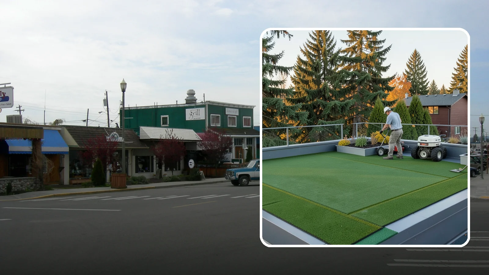 Rooftop & Balcony Turf Installation in Stanwood, Snohomish County, WA - Lightweight turf for rooftops, balconies, and decks that adds green space to hard surfaces with fast drainage.