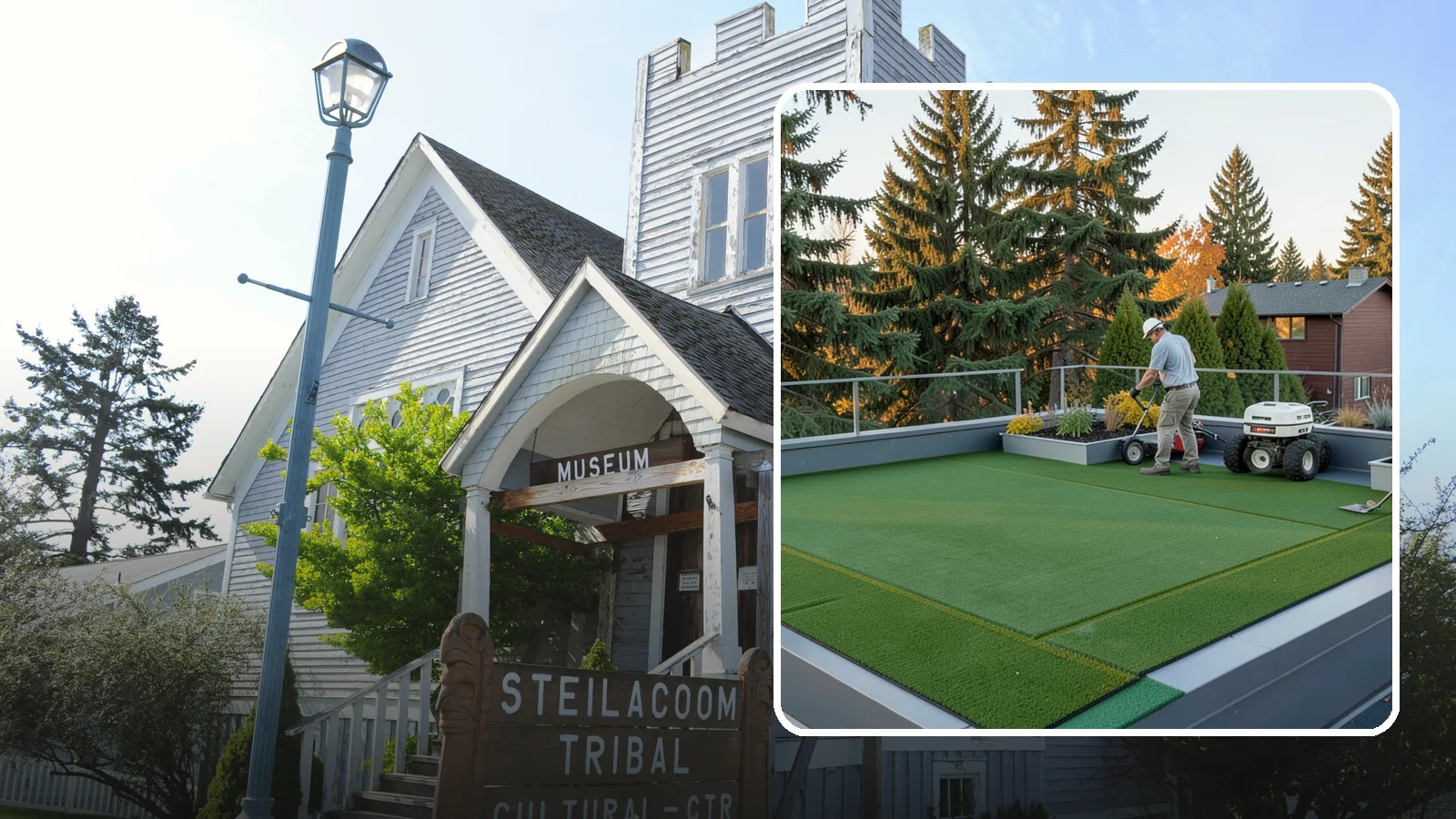 Rooftop & Balcony Turf Installation in Steilacoom, Pierce County, WA - Lightweight turf for rooftops, balconies, and decks that adds green space to hard surfaces with fast drainage.