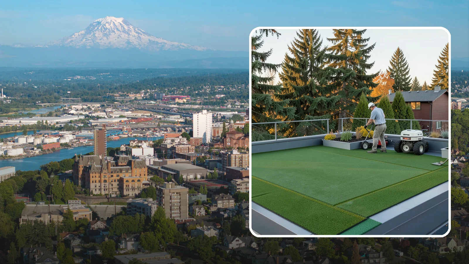 Rooftop & Balcony Turf Installation in Tacoma, Pierce County, WA - Lightweight turf for rooftops, balconies, and decks that adds green space to hard surfaces with fast drainage.