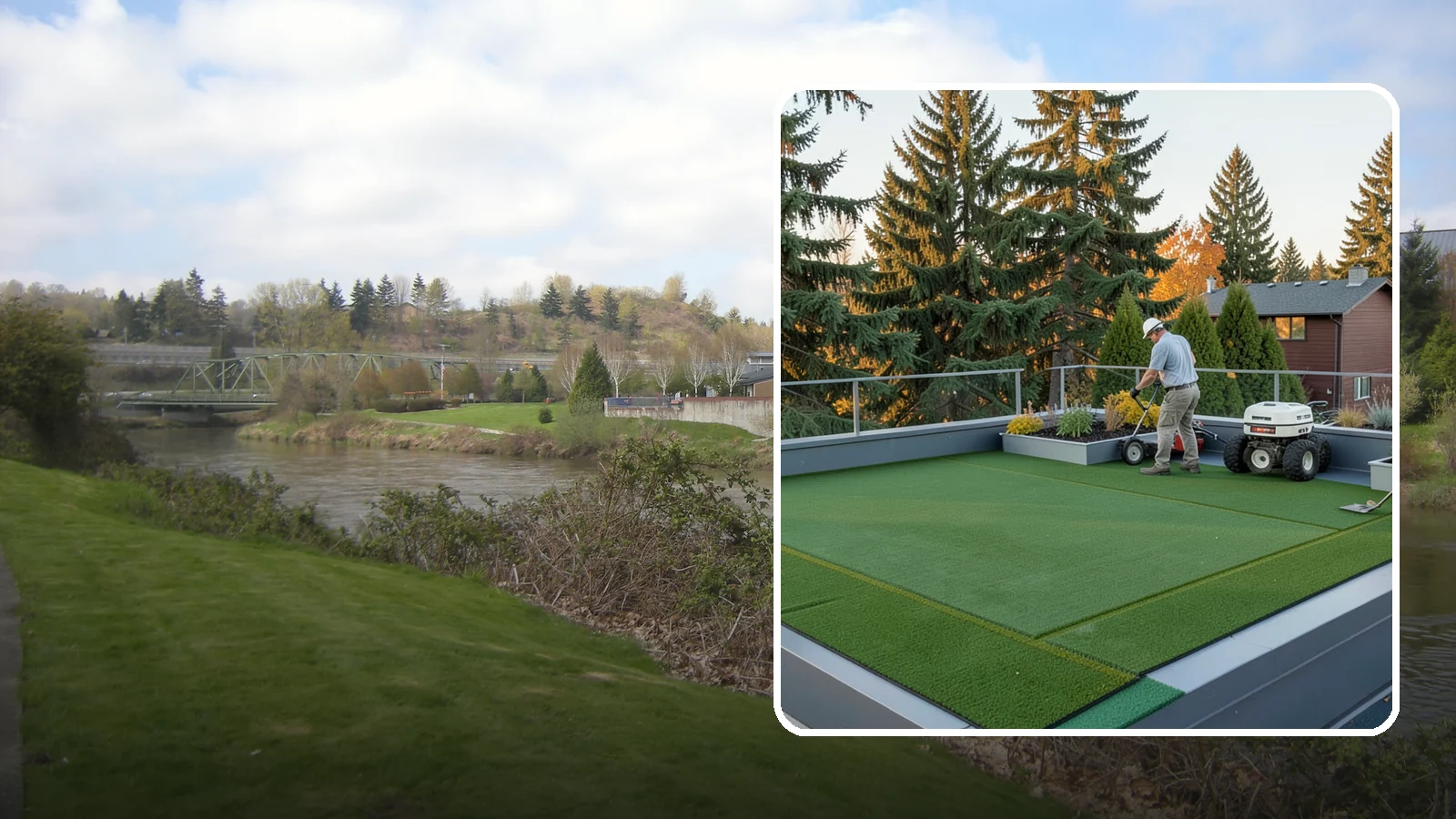 Rooftop & Balcony Turf Installation in Tukwila, King County, WA - Lightweight turf for rooftops, balconies, and decks that adds green space to hard surfaces with fast drainage.
