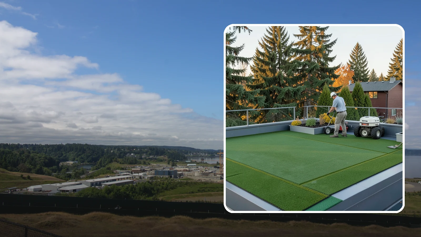 Rooftop & Balcony Turf Installation in University Place, Pierce County, WA - Lightweight turf for rooftops, balconies, and decks that adds green space to hard surfaces with fast drainage.