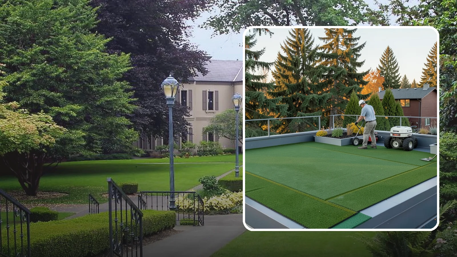 Rooftop & Balcony Turf Installation in Woodinville, King County, WA - Lightweight turf for rooftops, balconies, and decks that adds green space to hard surfaces with fast drainage.