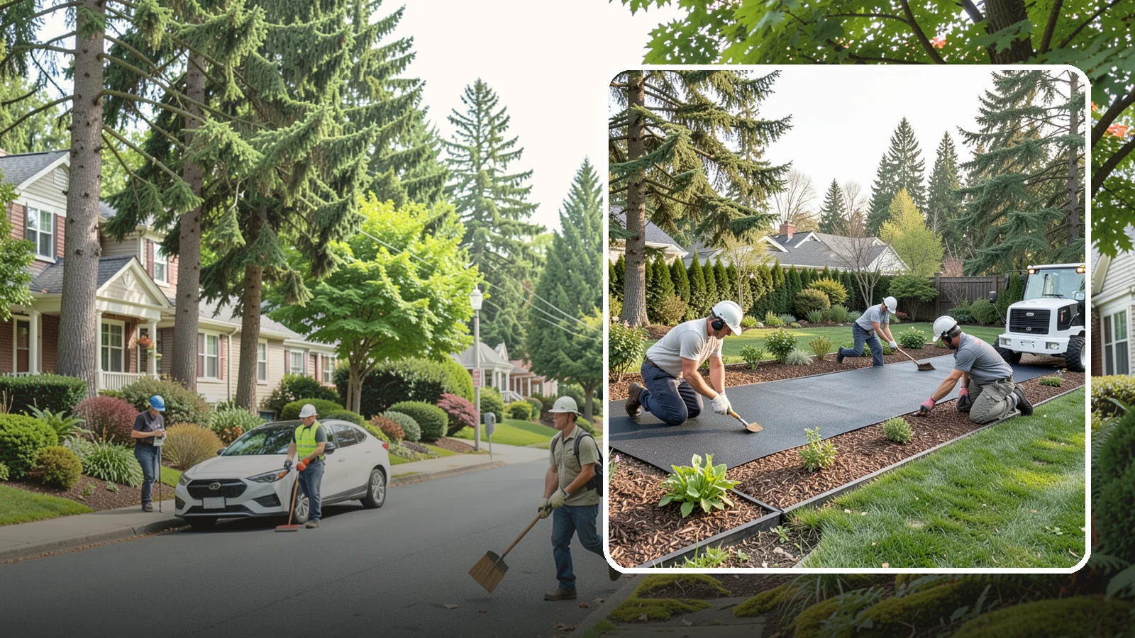 Rubber Mulch Installation in Beaux Arts Village, King County, WA - Recycled rubber mulch installed for playgrounds, play areas, and beds that never need replacing.
