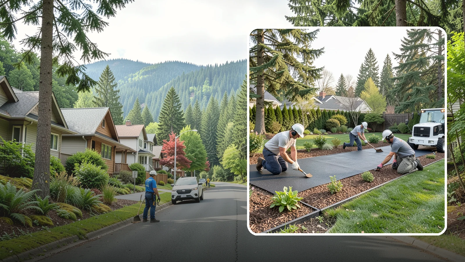 Rubber Mulch Installation in Darrington, Snohomish County, WA - Recycled rubber mulch installed for playgrounds, play areas, and beds that never need replacing.