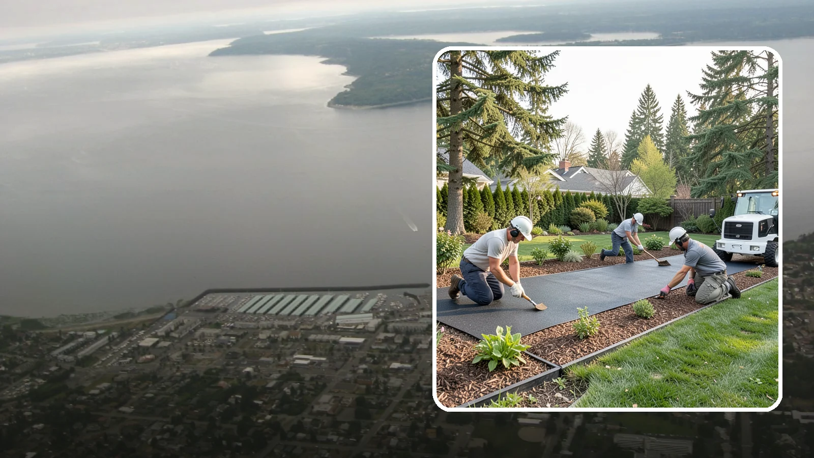 Rubber Mulch Installation in Des Moines, King County, WA - Recycled rubber mulch installed for playgrounds, play areas, and beds that never need replacing.
