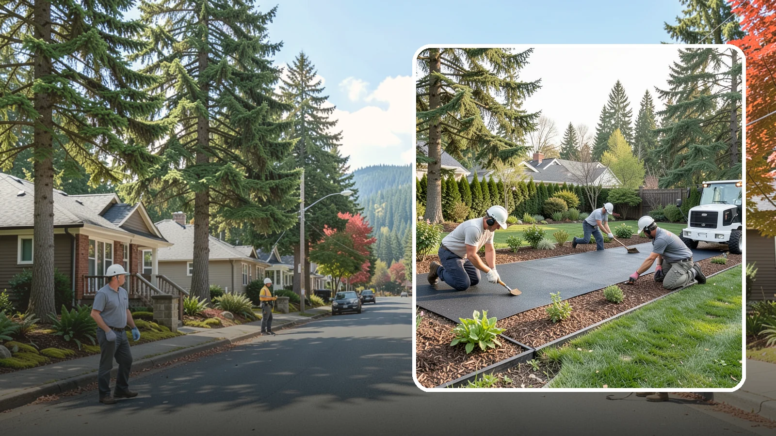 Rubber Mulch Installation in Hunts Point, King County, WA - Recycled rubber mulch installed for playgrounds, play areas, and beds that never need replacing.