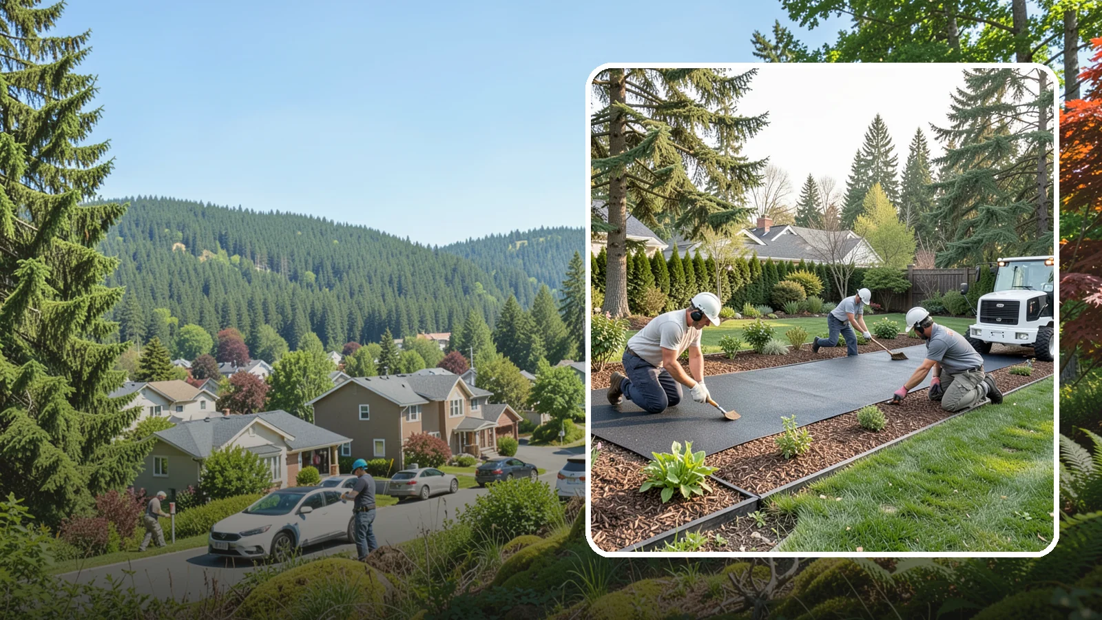 Rubber Mulch Installation in Index, Snohomish County, WA - Recycled rubber mulch installed for playgrounds, play areas, and beds that never need replacing.