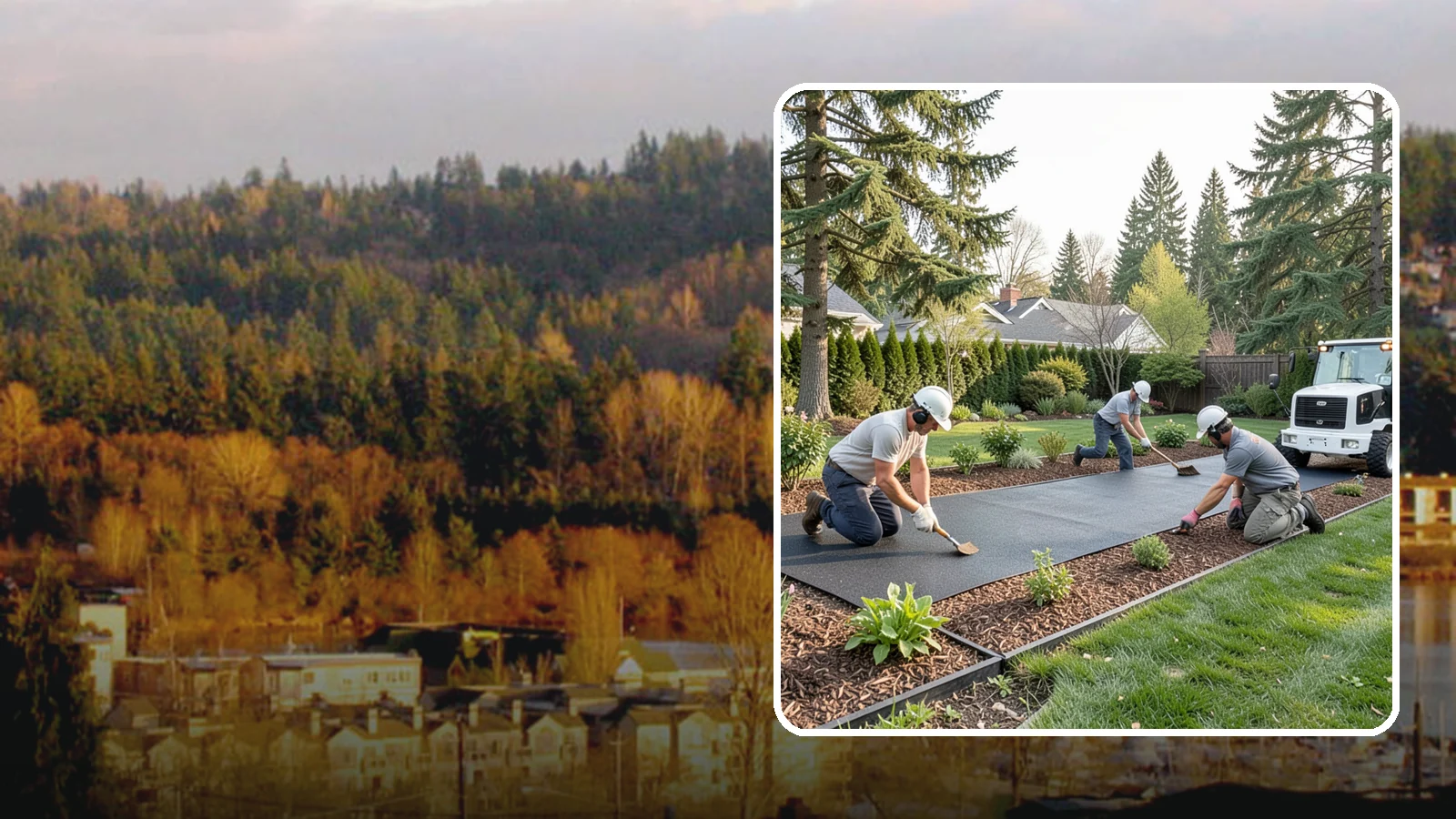Rubber Mulch Installation in Kenmore, King County, WA - Recycled rubber mulch installed for playgrounds, play areas, and beds that never need replacing.