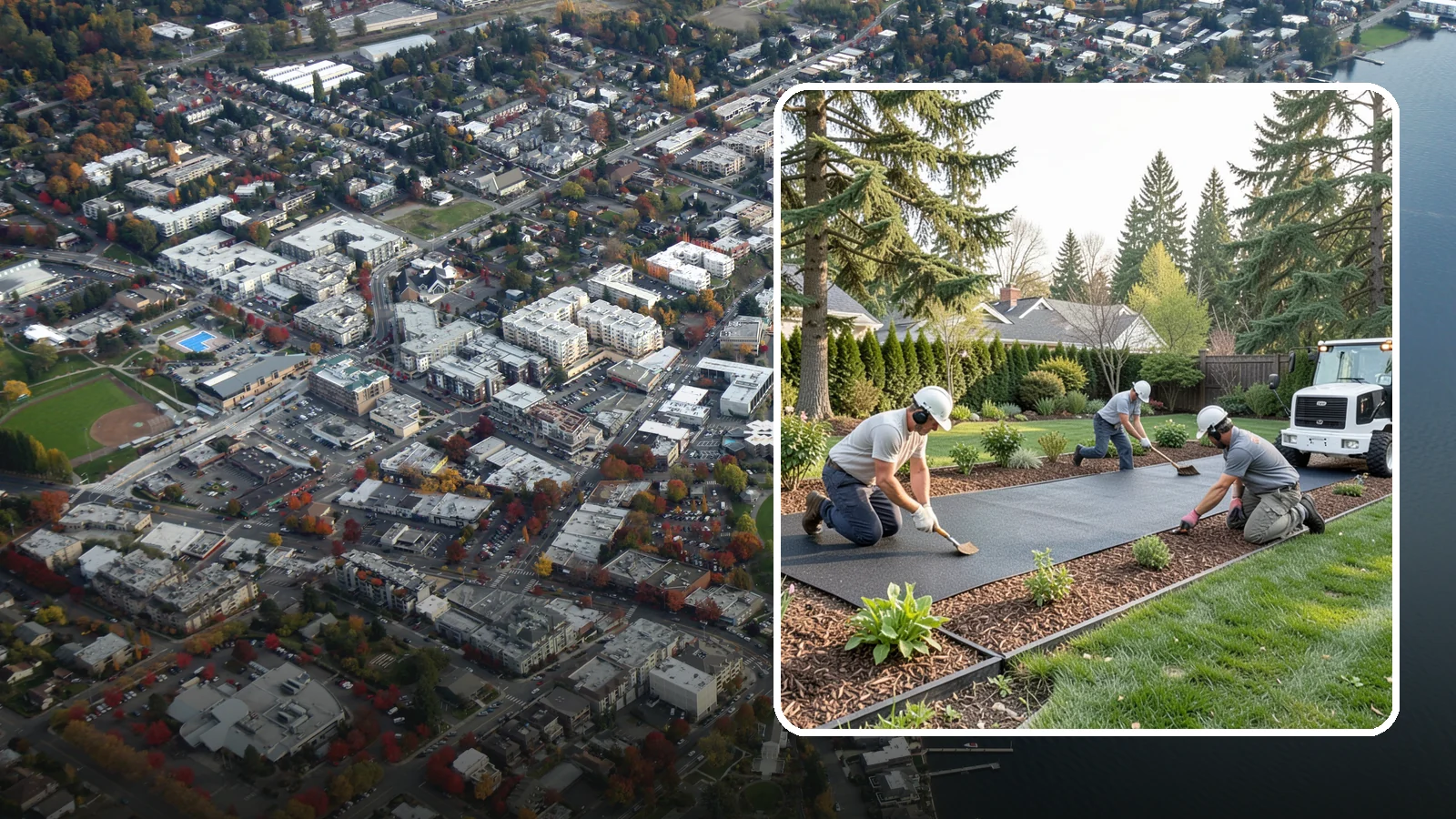 Rubber Mulch Installation in Kirkland, King County, WA - Recycled rubber mulch installed for playgrounds, play areas, and beds that never need replacing.