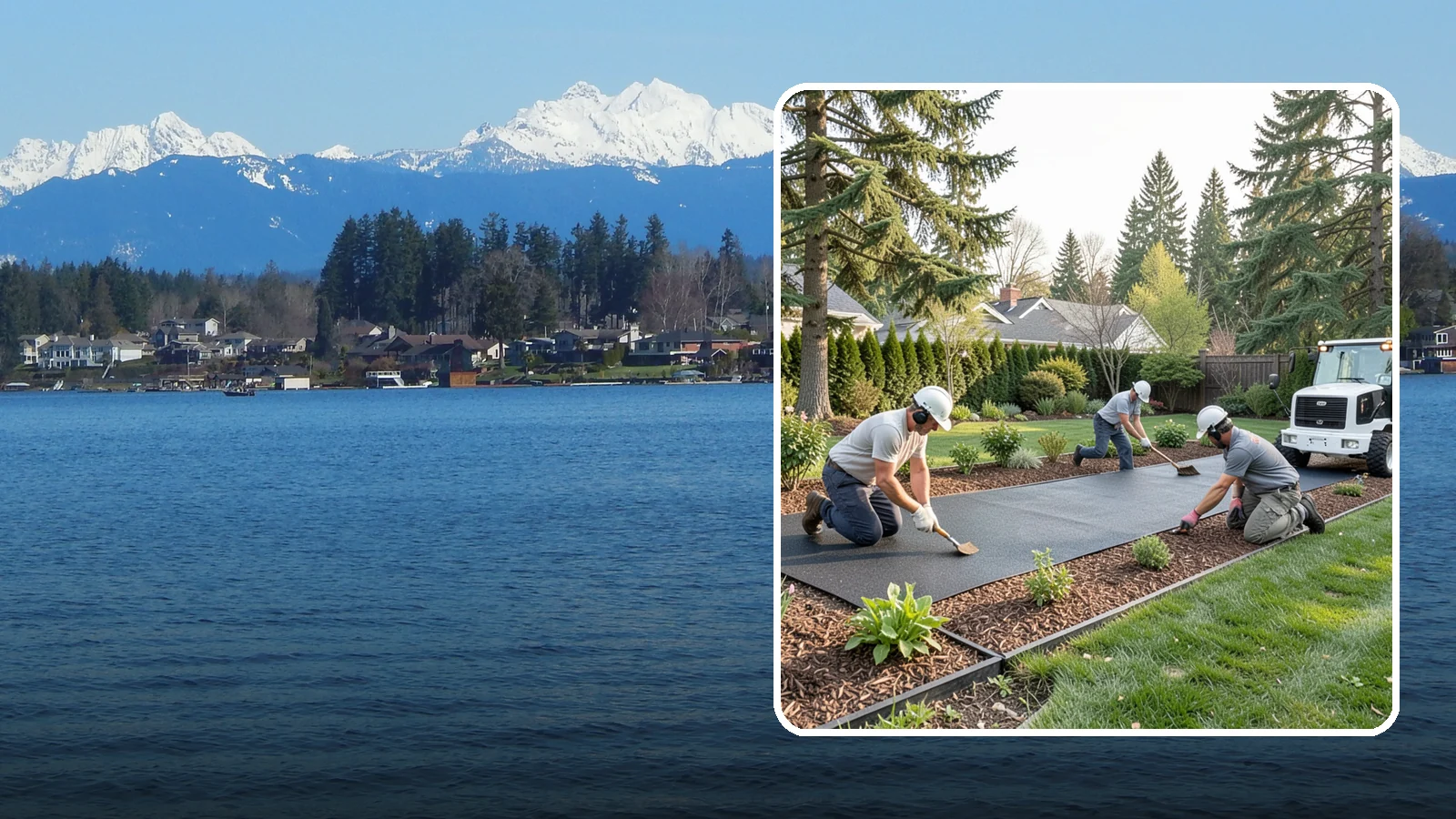 Rubber Mulch Installation in Lake Stevens, Snohomish County, WA - Recycled rubber mulch installed for playgrounds, play areas, and beds that never need replacing.