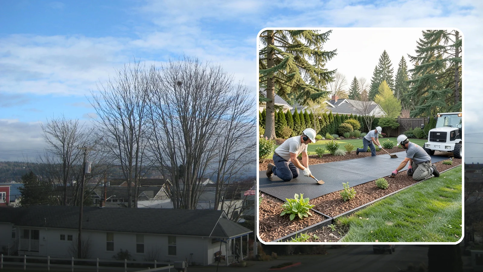 Rubber Mulch Installation in Langley, Island County, WA - Recycled rubber mulch installed for playgrounds, play areas, and beds that never need replacing.