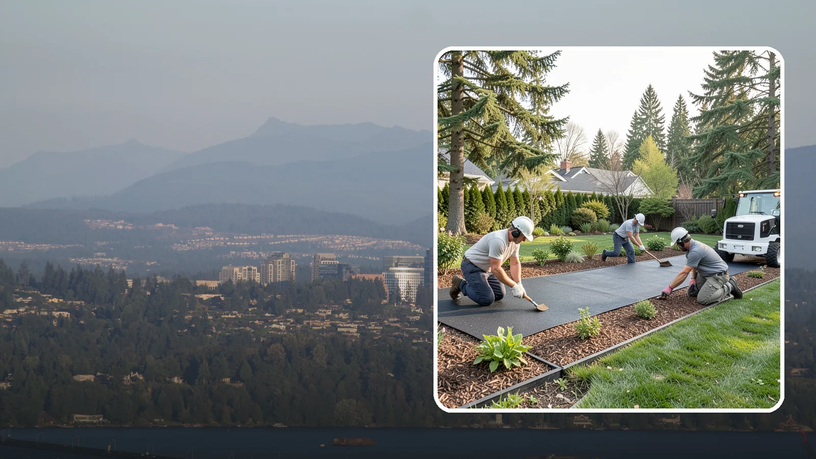 Rubber Mulch Installation in Medina, King County, WA - Recycled rubber mulch installed for playgrounds, play areas, and beds that never need replacing.