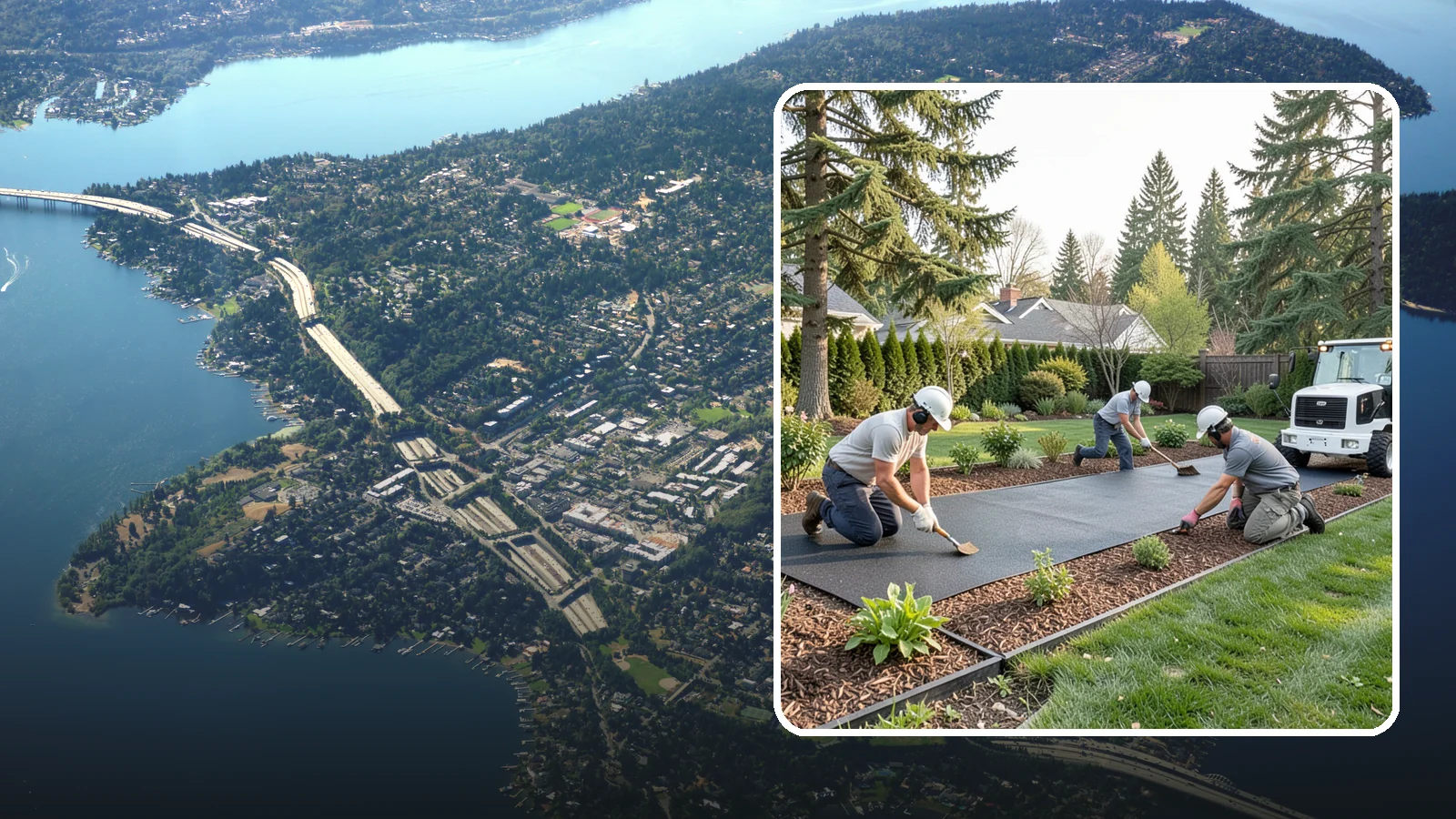 Rubber Mulch Installation in Mercer Island, King County, WA - Recycled rubber mulch installed for playgrounds, play areas, and beds that never need replacing.