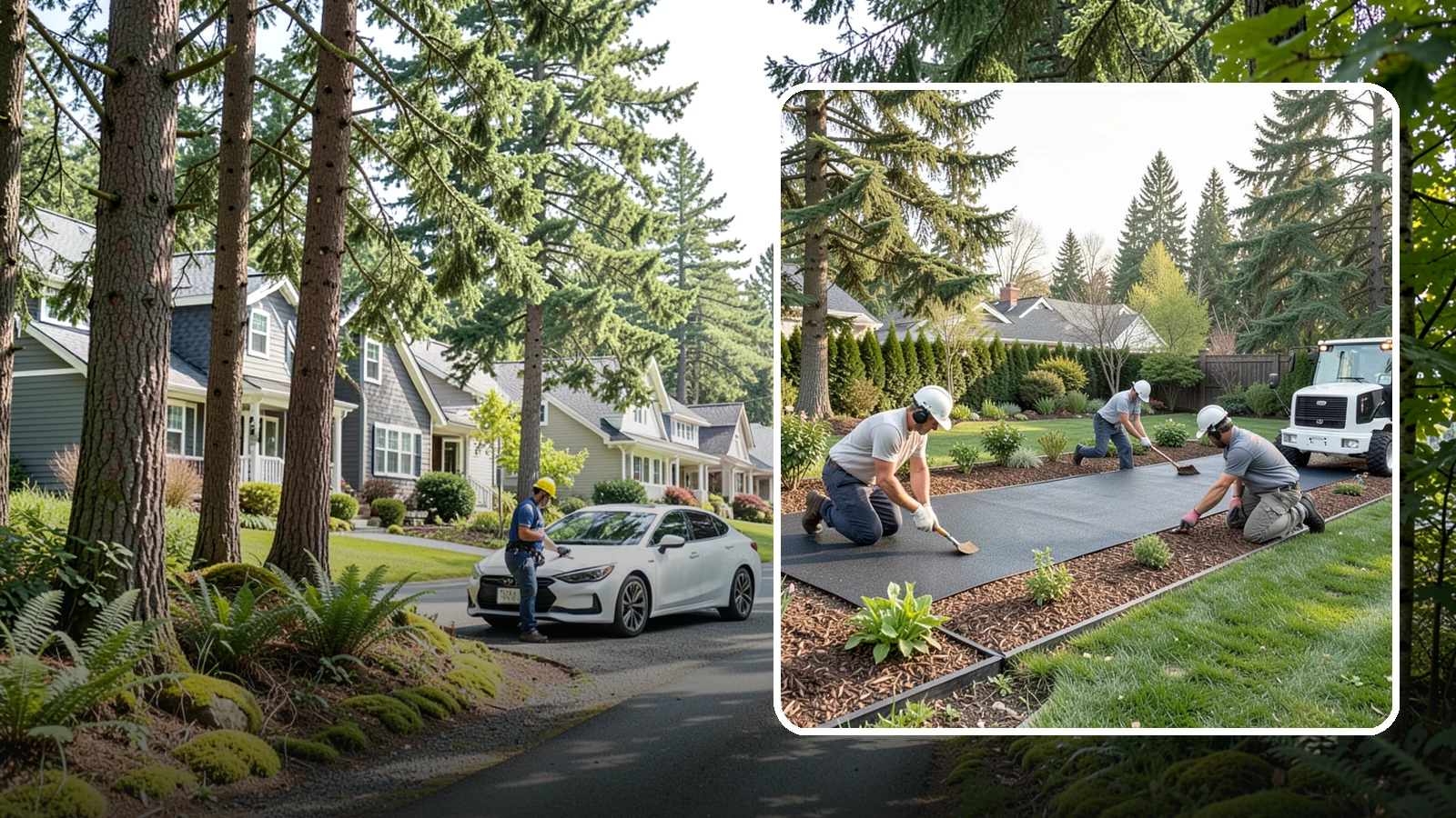 Rubber Mulch Installation in Normandy Park, King County, WA - Recycled rubber mulch installed for playgrounds, play areas, and beds that never need replacing.