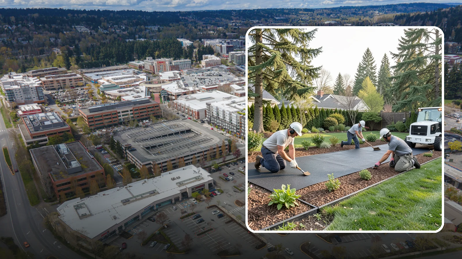 Rubber Mulch Installation in Redmond, King County, WA - Recycled rubber mulch installed for playgrounds, play areas, and beds that never need replacing.