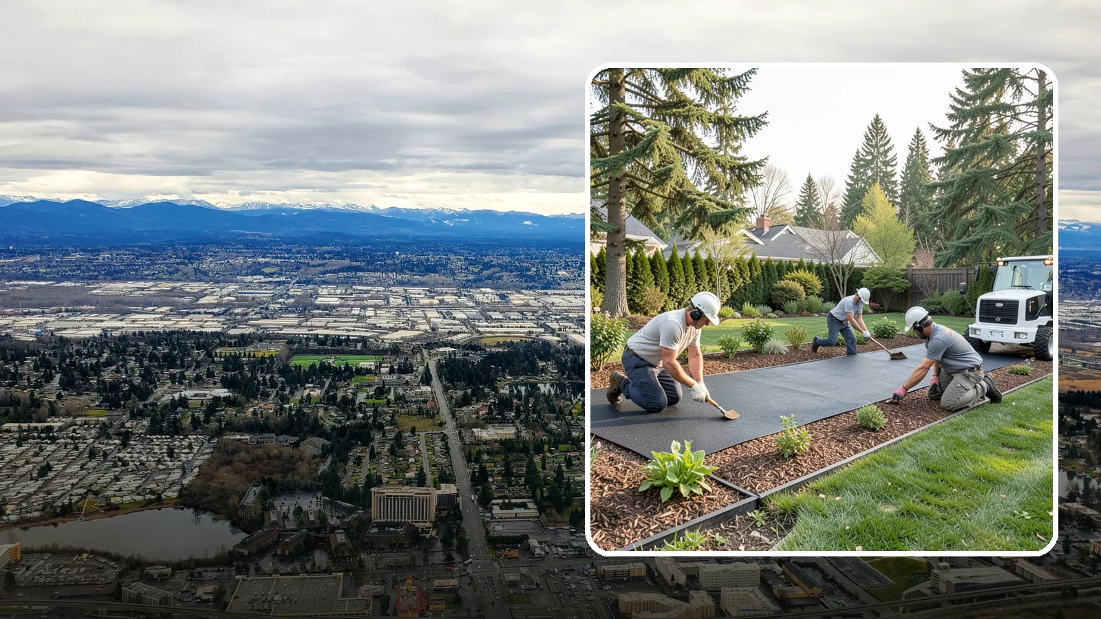 Rubber Mulch Installation in SeaTac, King County, WA - Recycled rubber mulch installed for playgrounds, play areas, and beds that never need replacing.