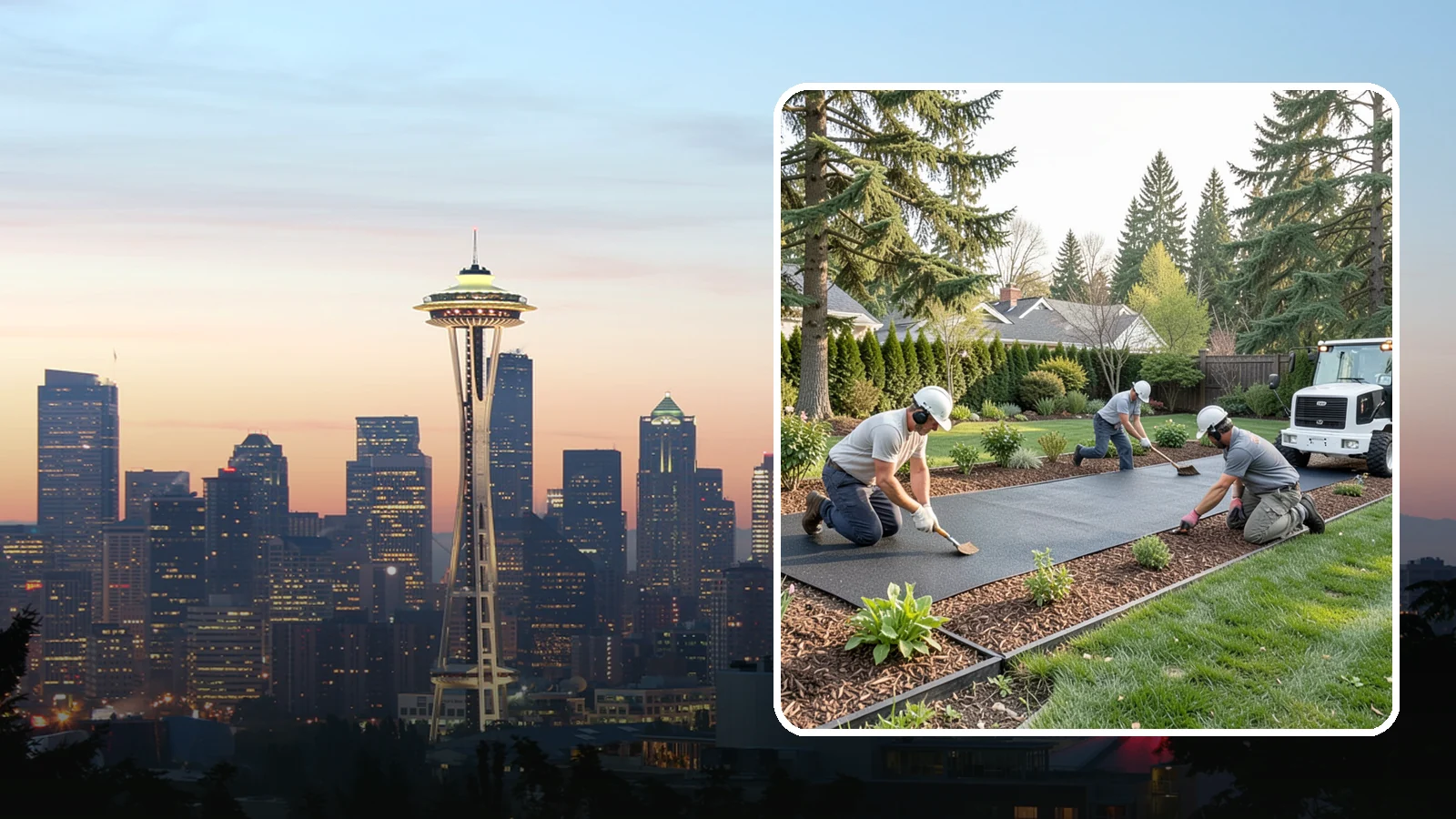 Rubber Mulch Installation in Seattle, King County, WA - Recycled rubber mulch installed for playgrounds, play areas, and beds that never need replacing.