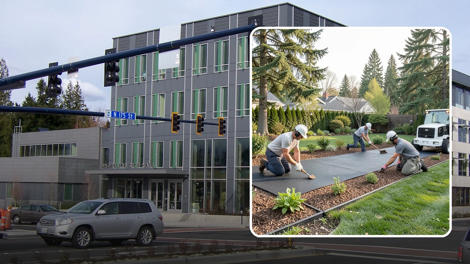 Rubber Mulch Installation in Shoreline, King County, WA - Recycled rubber mulch installed for playgrounds, play areas, and beds that never need replacing.