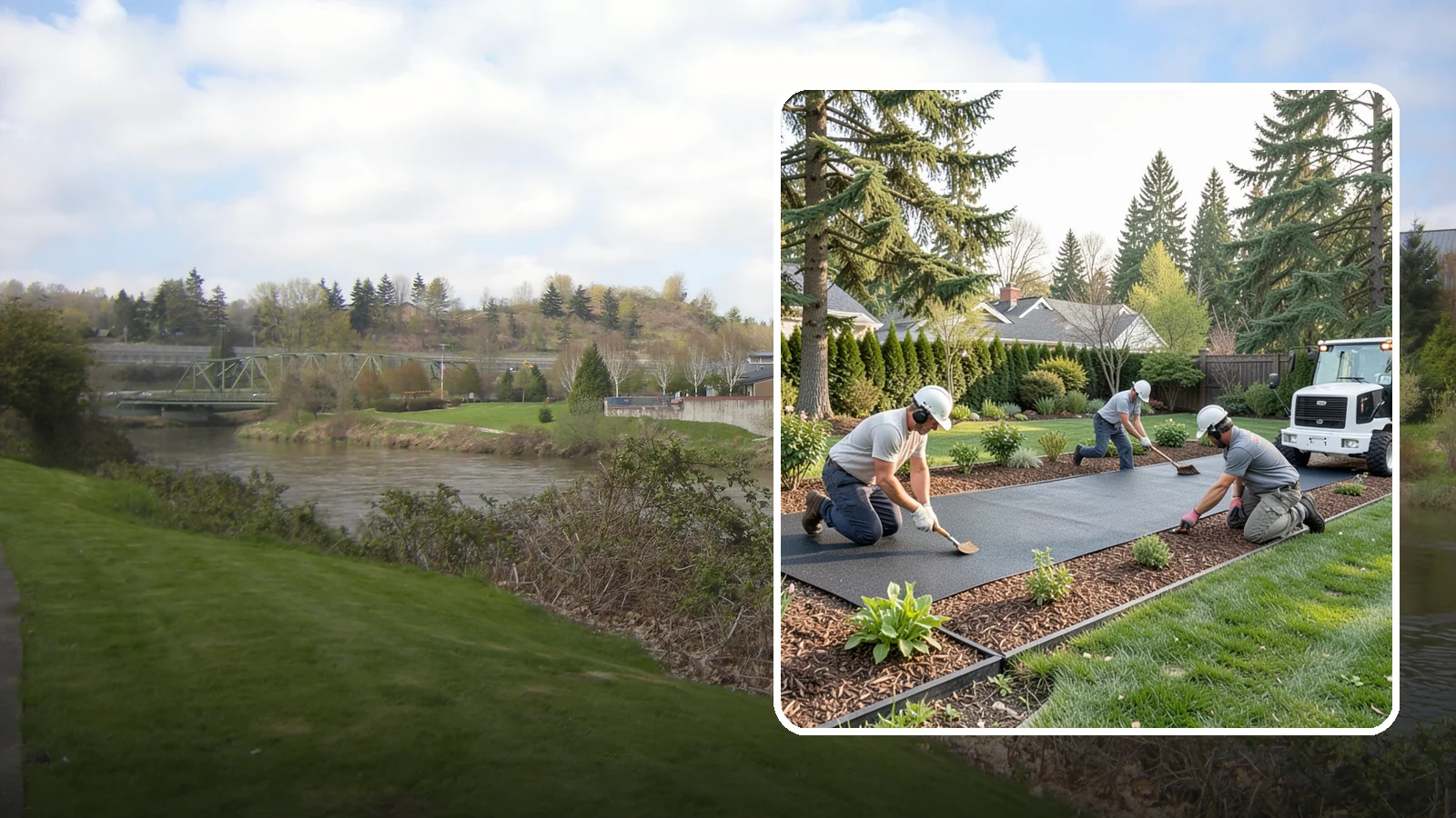 Rubber Mulch Installation in Tukwila, King County, WA - Recycled rubber mulch installed for playgrounds, play areas, and beds that never need replacing.