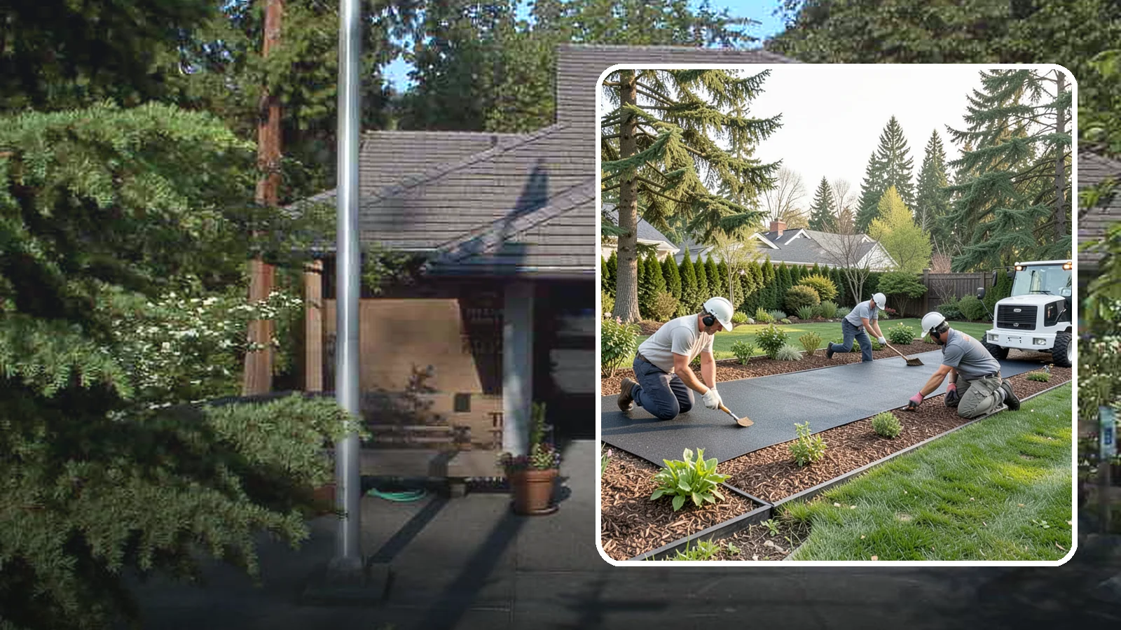 Rubber Mulch Installation in Yarrow Point, King County, WA - Recycled rubber mulch installed for playgrounds, play areas, and beds that never need replacing.