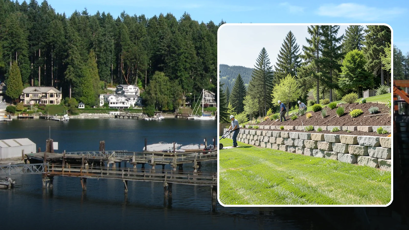 Segmental Block Retaining Wall in Gig Harbor, Pierce County, WA - An engineered mortarless wall of interlocking segmental units, ideal for taller PNW slopes that demand reinforcement and reliable...