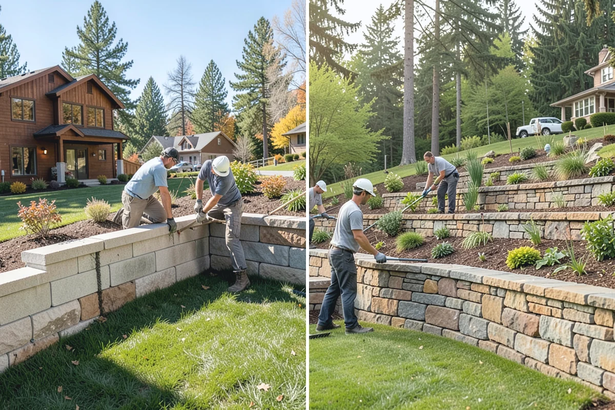 Segmental Block Retaining Wall in Redmond, King County, WA - Excavate the slope and any geogrid embedment zone