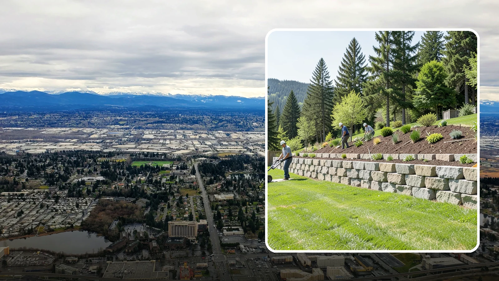 Segmental Block Retaining Wall in SeaTac, King County, WA - An engineered mortarless wall of interlocking segmental units, ideal for taller PNW slopes that demand reinforcement and reliable...