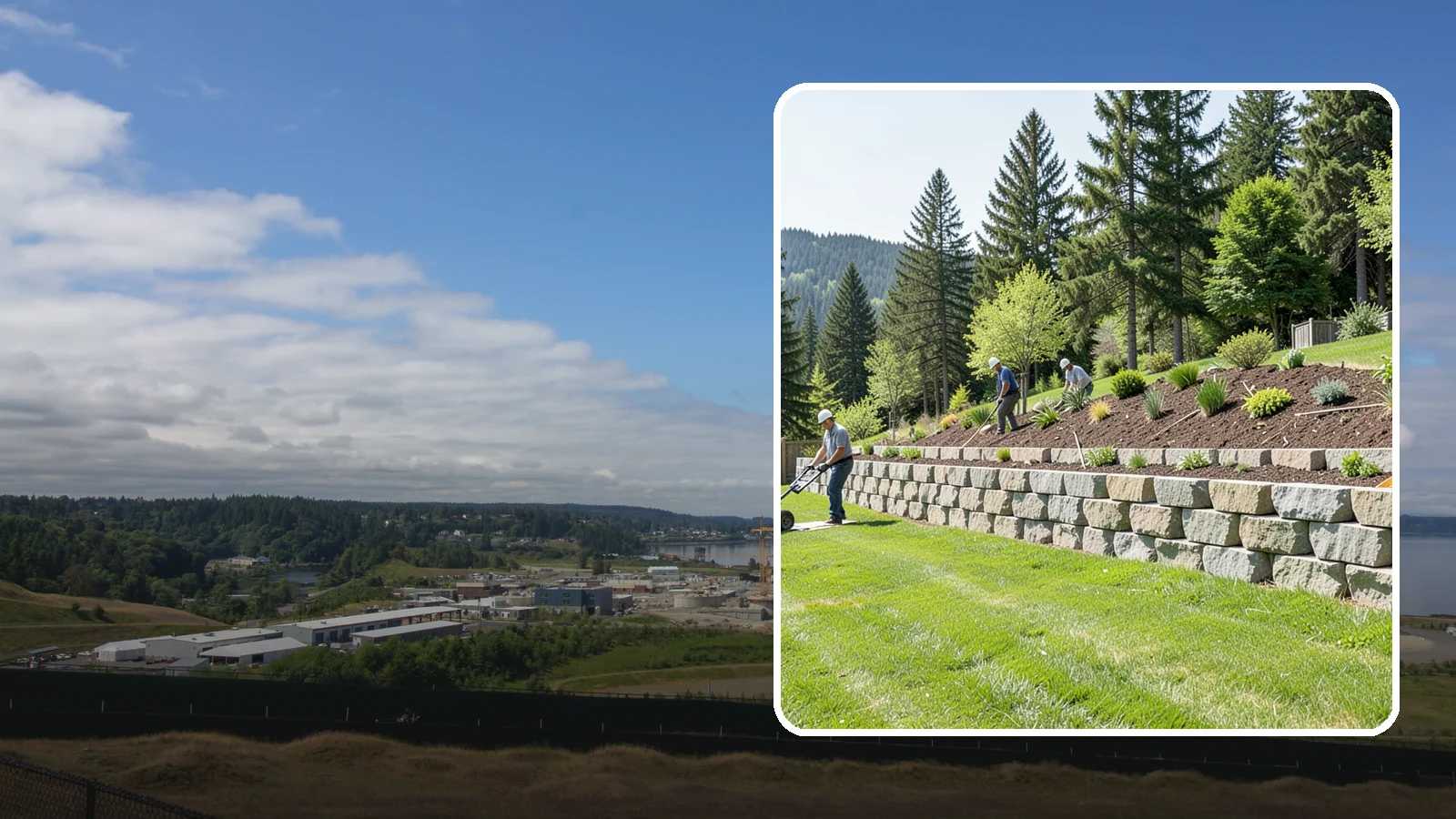 Segmental Block Retaining Wall in University Place, Pierce County, WA - An engineered mortarless wall of interlocking segmental units, ideal for taller PNW slopes that demand reinforcement and reliable...