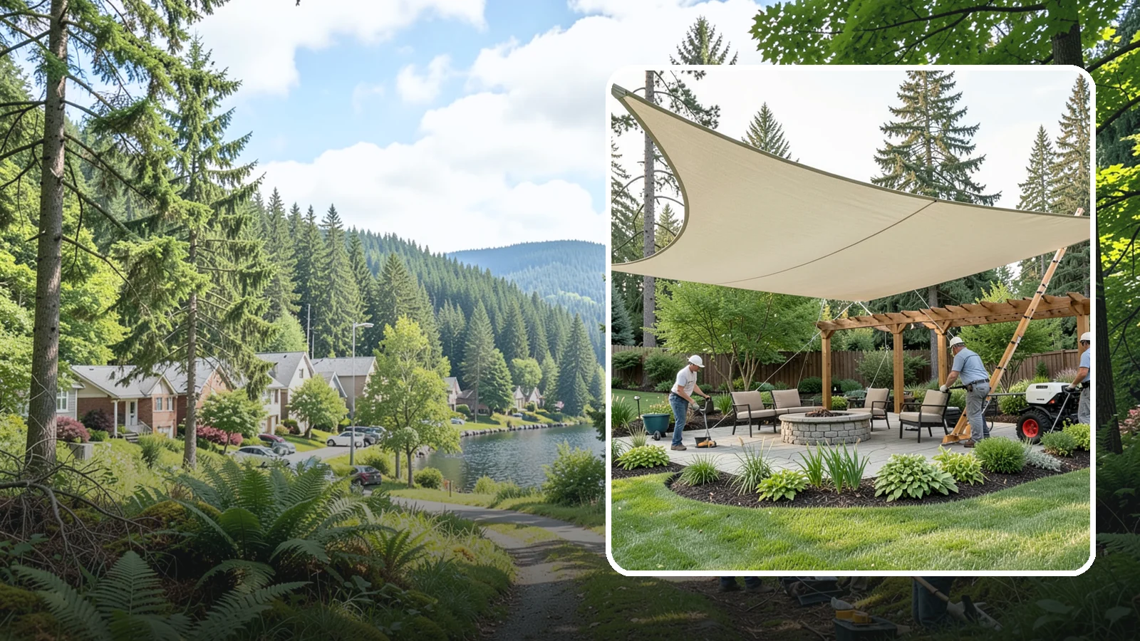Shade Structure Installation in Lake Forest Park, King County, WA - Shade sails, canopies, and structures that bring comfortable, stylish shade to any outdoor space.