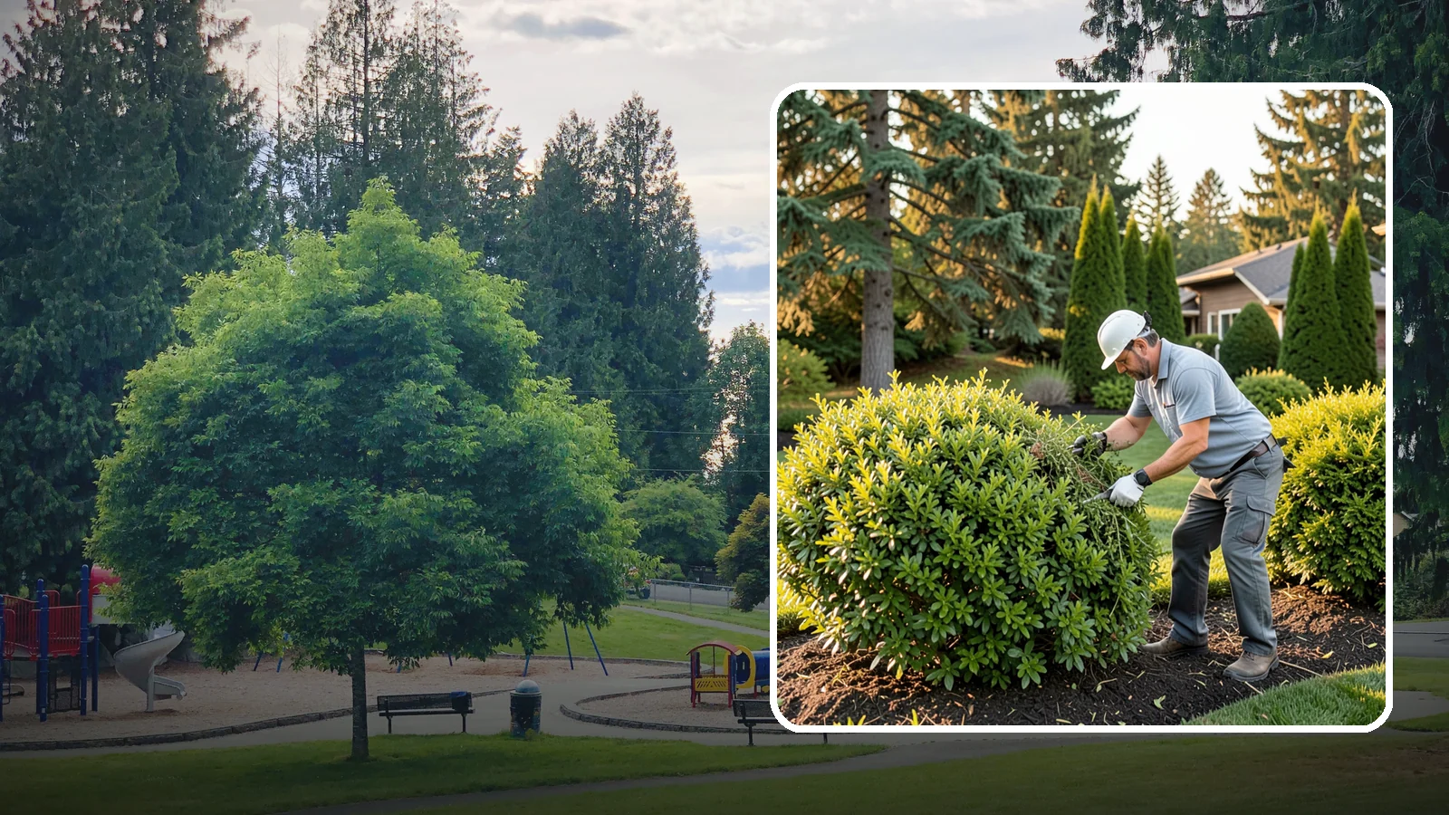 Shrub Rejuvenation Pruning in Bonney Lake, Pierce County, WA - Hard rejuvenation pruning that brings overgrown, leggy shrubs back to dense, healthy growth.