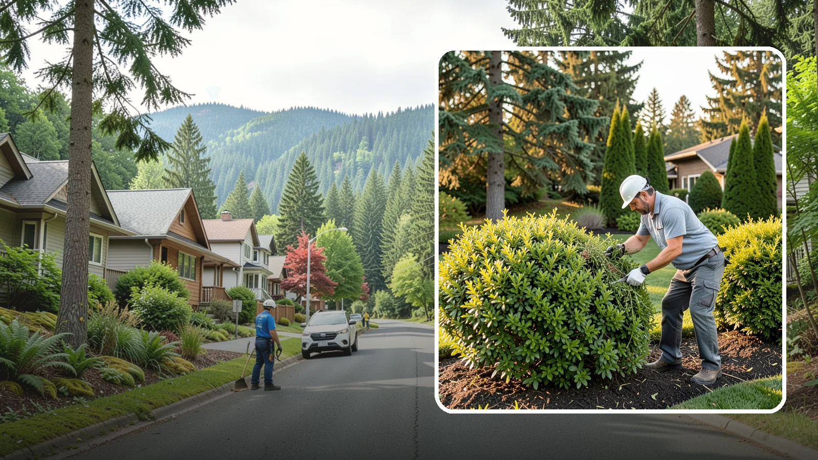 Shrub Rejuvenation Pruning in Darrington, Snohomish County, WA - Hard rejuvenation pruning that brings overgrown, leggy shrubs back to dense, healthy growth.