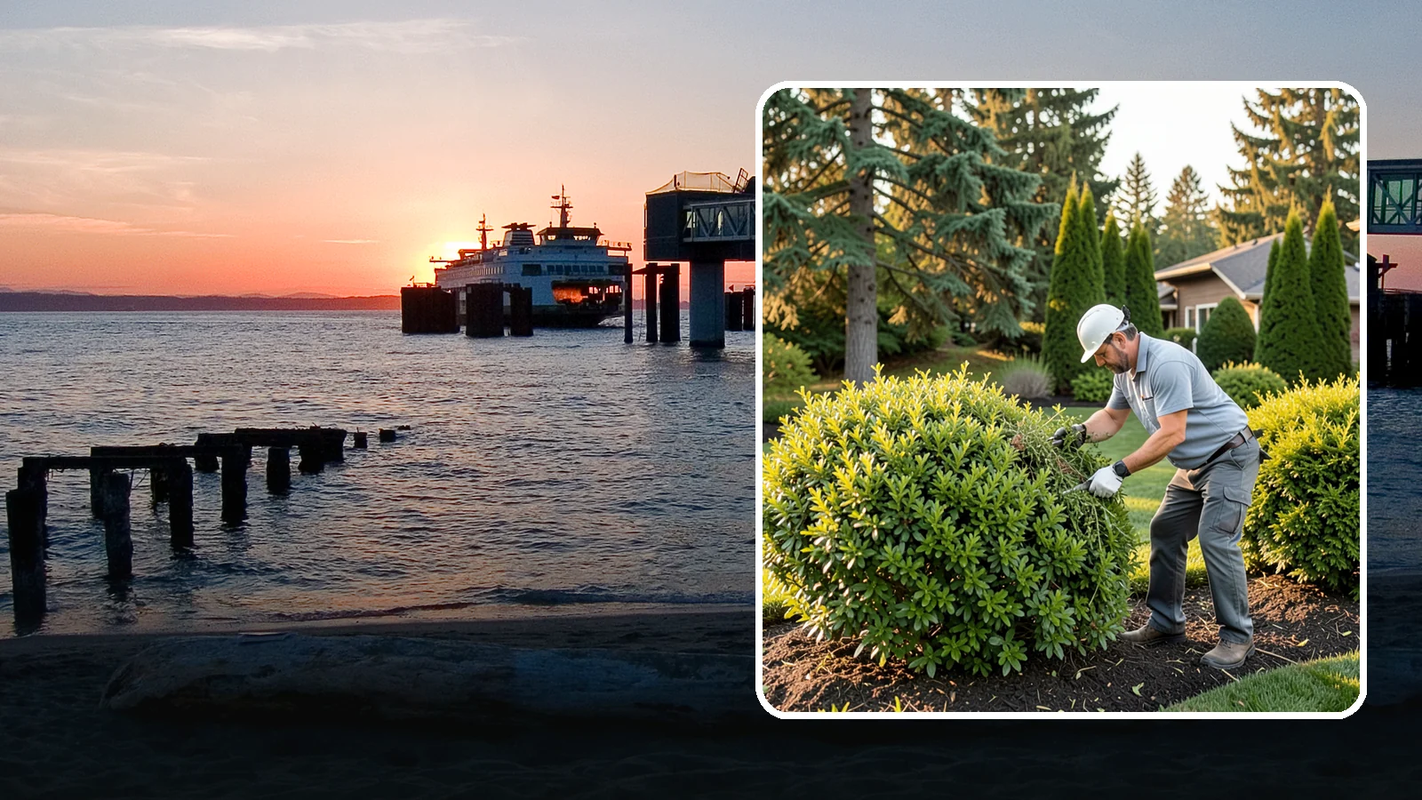 Shrub Rejuvenation Pruning in Edmonds, Snohomish County, WA - Hard rejuvenation pruning that brings overgrown, leggy shrubs back to dense, healthy growth.