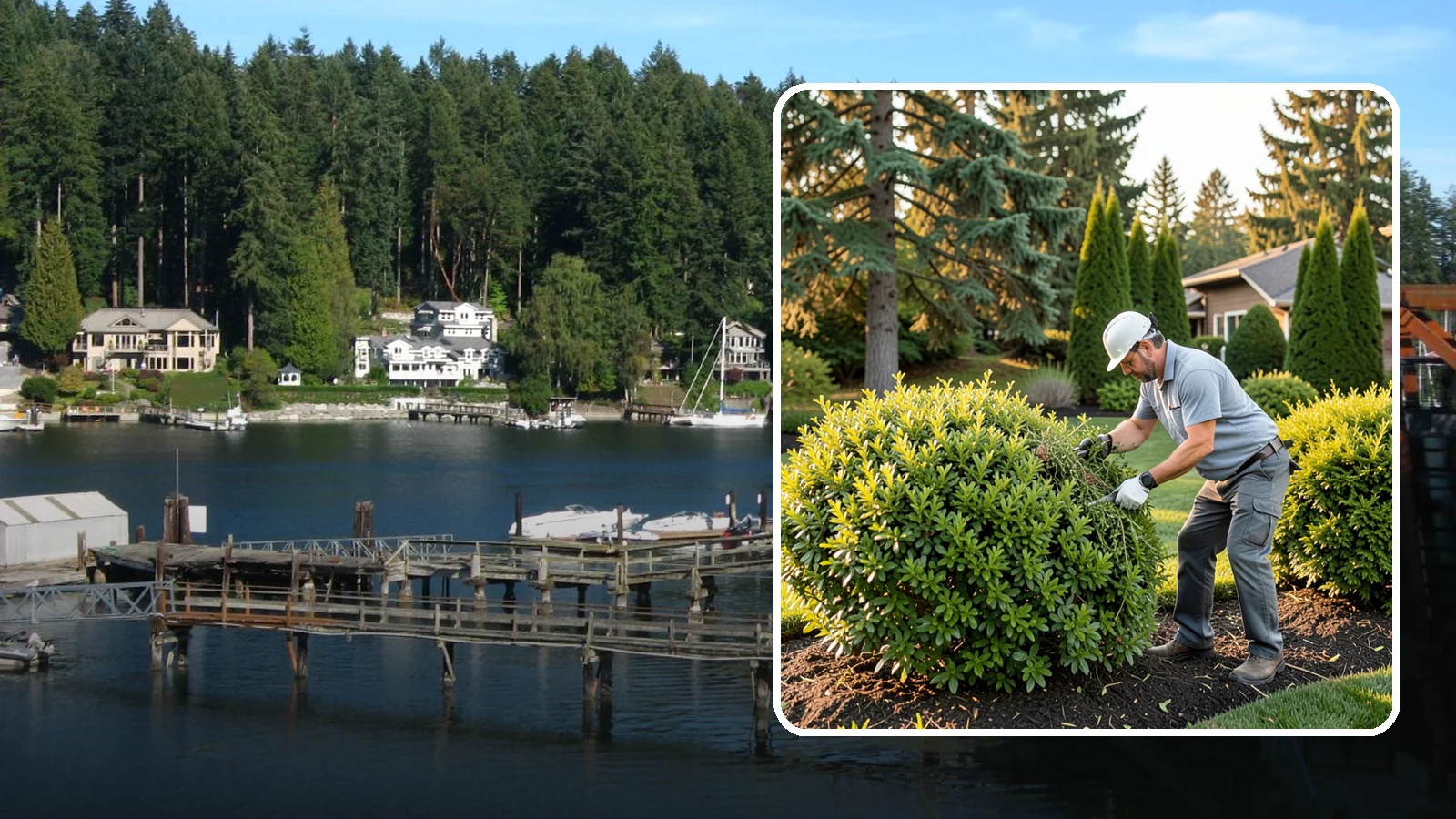 Shrub Rejuvenation Pruning in Gig Harbor, Pierce County, WA - Hard rejuvenation pruning that brings overgrown, leggy shrubs back to dense, healthy growth.