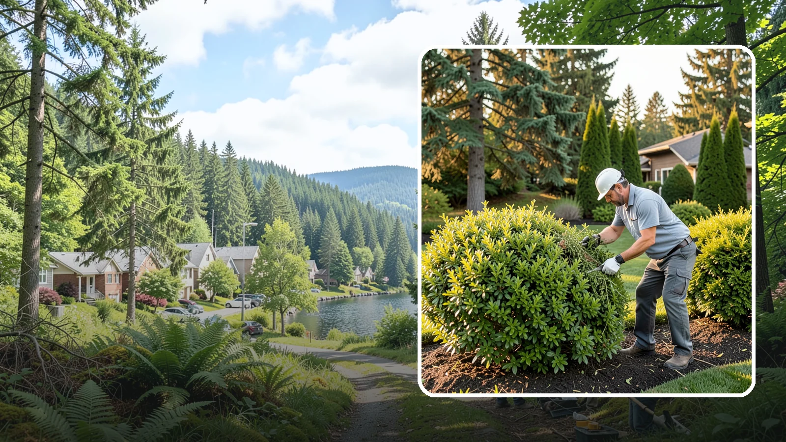 Shrub Rejuvenation Pruning in Lake Forest Park, King County, WA - Hard rejuvenation pruning that brings overgrown, leggy shrubs back to dense, healthy growth.