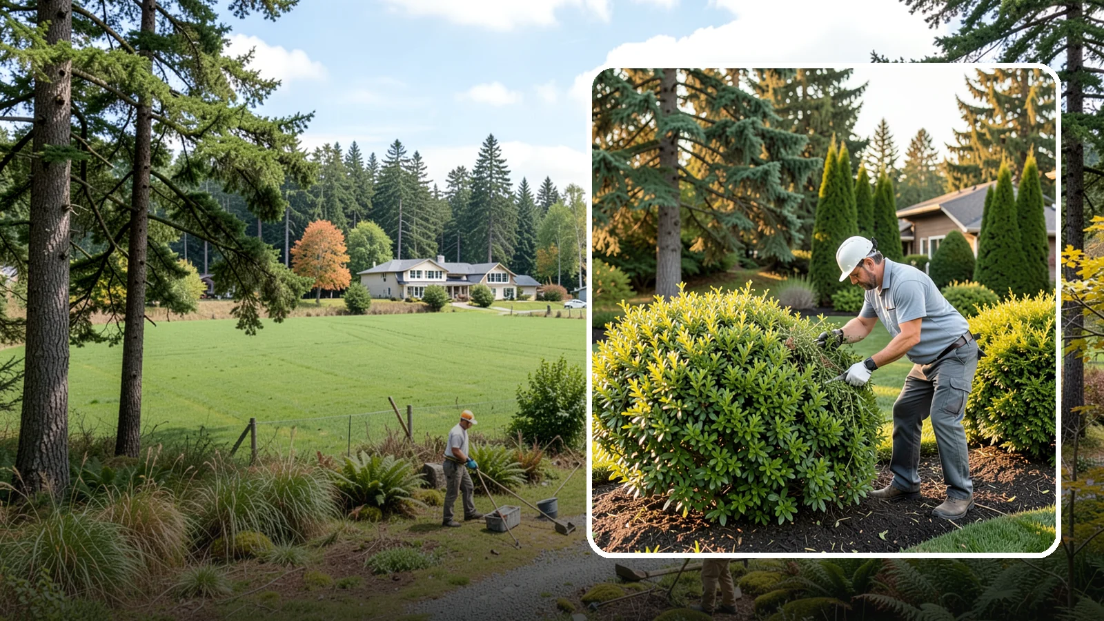 Shrub Rejuvenation Pruning in Lyman, Skagit County, WA - Hard rejuvenation pruning that brings overgrown, leggy shrubs back to dense, healthy growth.