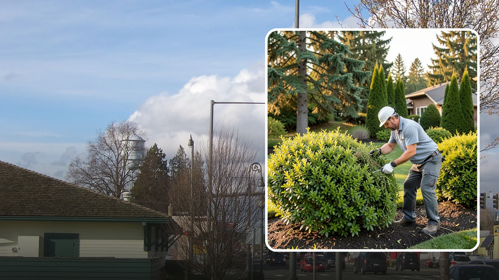 Shrub Rejuvenation Pruning in Marysville, Snohomish County, WA - Hard rejuvenation pruning that brings overgrown, leggy shrubs back to dense, healthy growth.