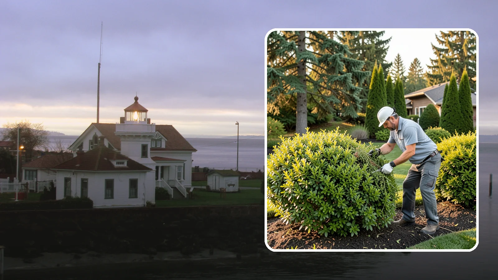 Shrub Rejuvenation Pruning in Mukilteo, Snohomish County, WA - Hard rejuvenation pruning that brings overgrown, leggy shrubs back to dense, healthy growth.