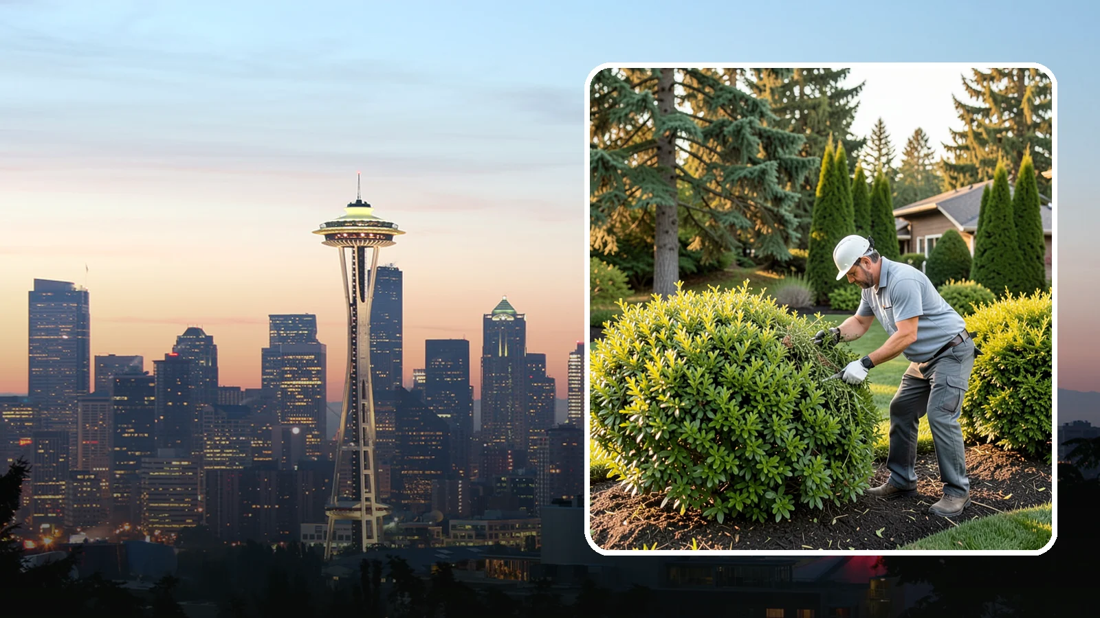 Shrub Rejuvenation Pruning in Seattle, King County, WA - Hard rejuvenation pruning that brings overgrown, leggy shrubs back to dense, healthy growth.