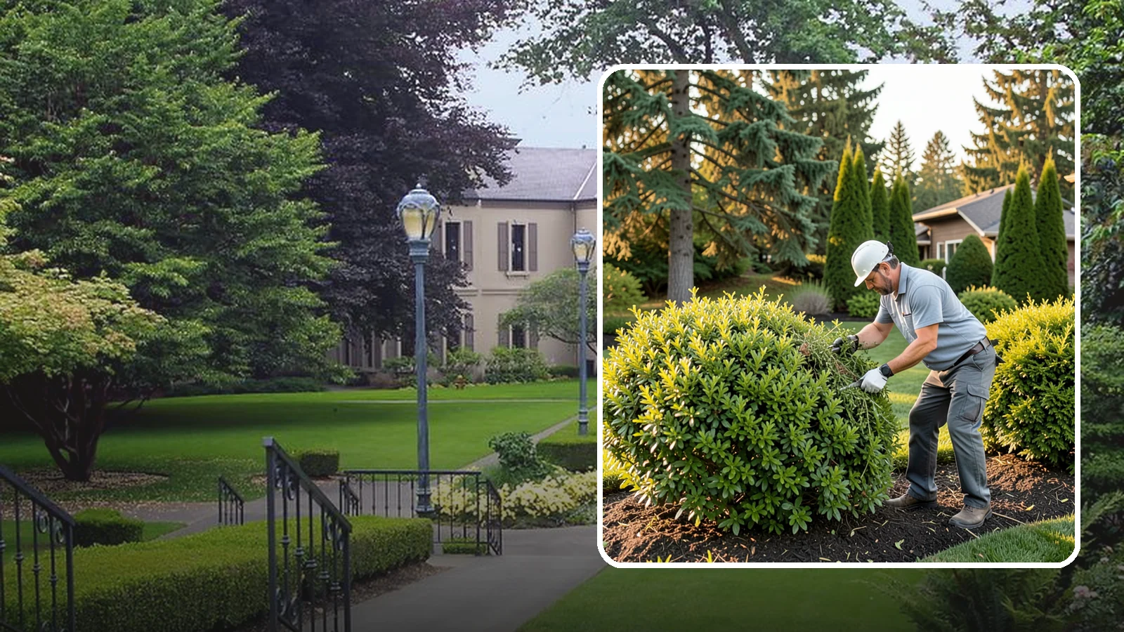Shrub Rejuvenation Pruning in Woodinville, King County, WA - Hard rejuvenation pruning that brings overgrown, leggy shrubs back to dense, healthy growth.
