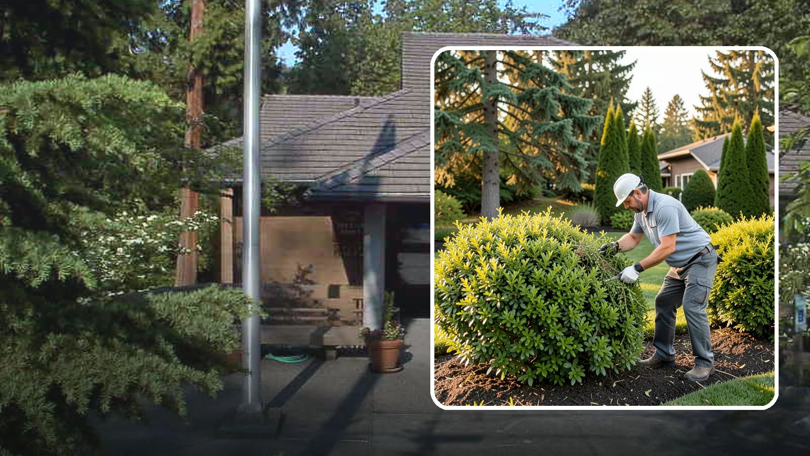 Shrub Rejuvenation Pruning in Yarrow Point, King County, WA - Hard rejuvenation pruning that brings overgrown, leggy shrubs back to dense, healthy growth.