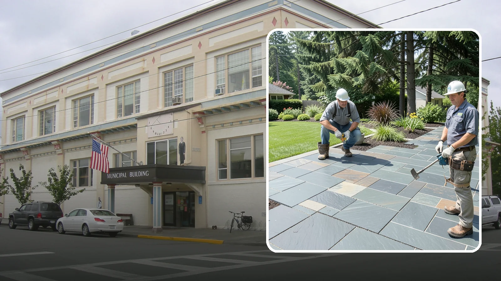 Slate Paver Installation in Anacortes, Skagit County, WA - Fine-grained slate pavers in deep charcoal and multicolor tones, offering a sleek, textured surface for refined Northwest patios.