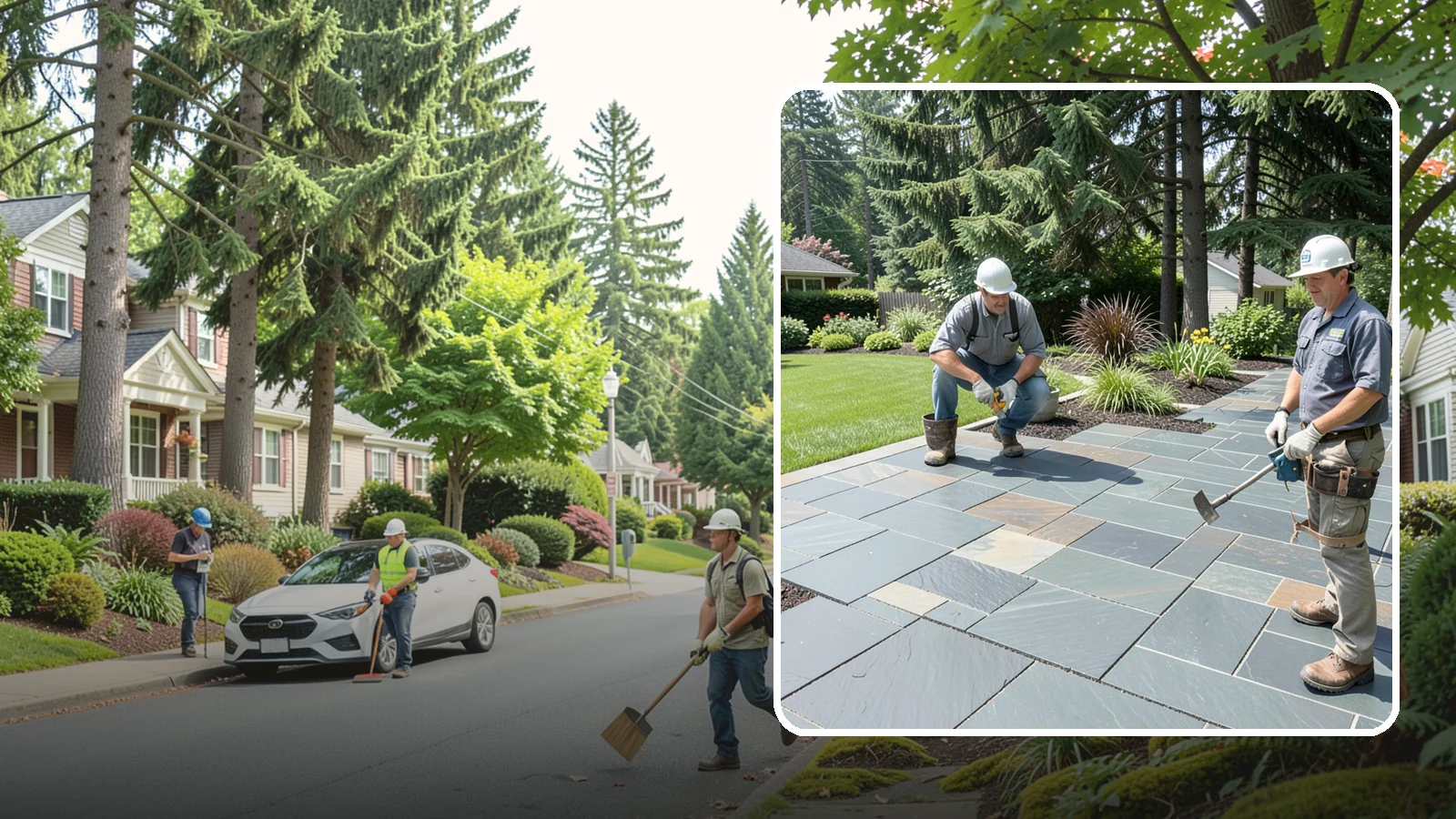 Slate Paver Installation in Beaux Arts Village, King County, WA - Fine-grained slate pavers in deep charcoal and multicolor tones, offering a sleek, textured surface for refined Northwest patios.
