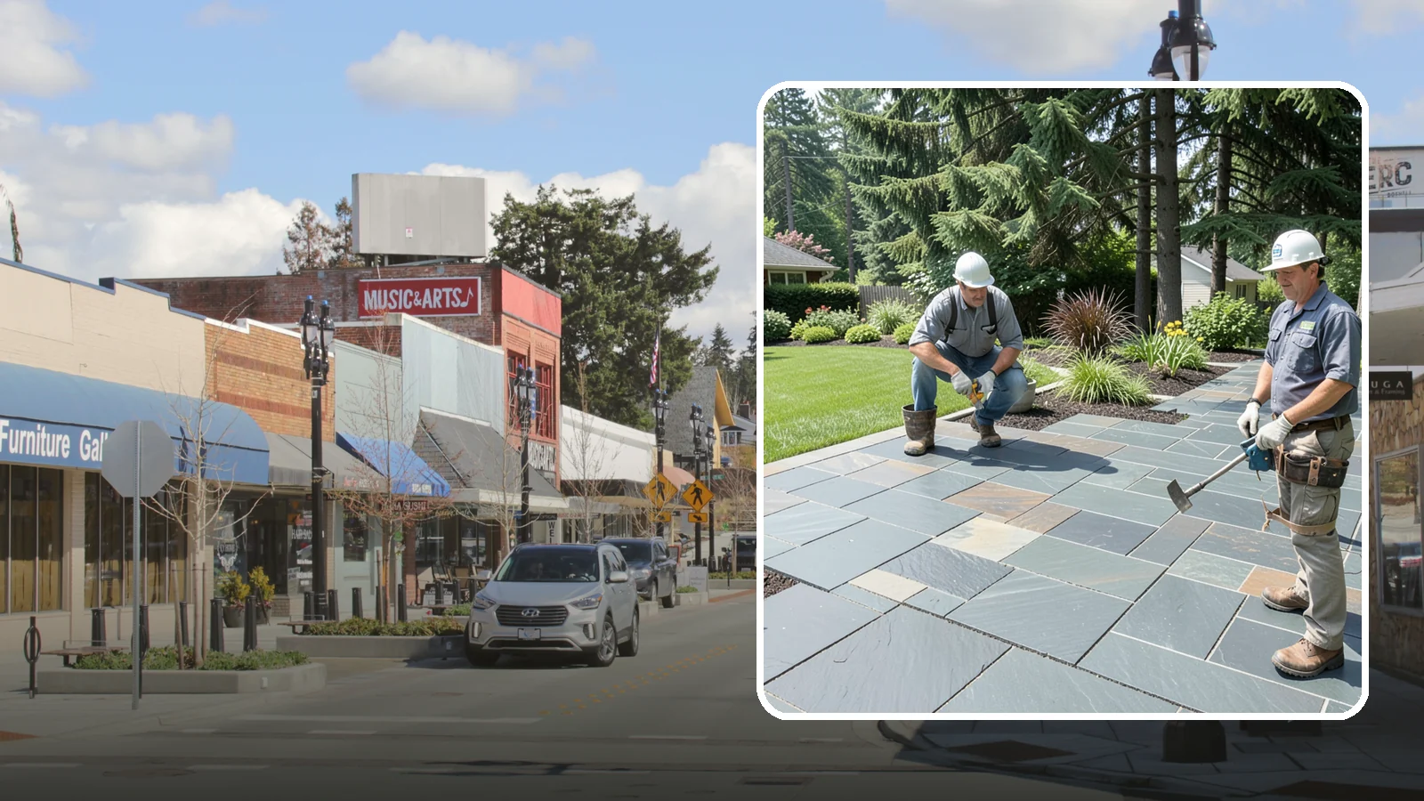 Slate Paver Installation in Bothell, King County, WA - Fine-grained slate pavers in deep charcoal and multicolor tones, offering a sleek, textured surface for refined Northwest patios.